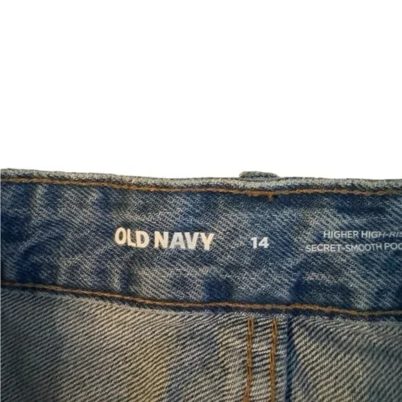 Y2K Old Navy Jean Mini Skirt Size 14 Button Fly Festival Distressed Blue Denim - Picture 4 of 9
